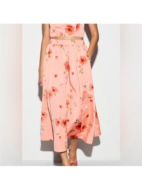 Old Navy Floral Satin Midi Skirt - Coral Pink 2 pcs